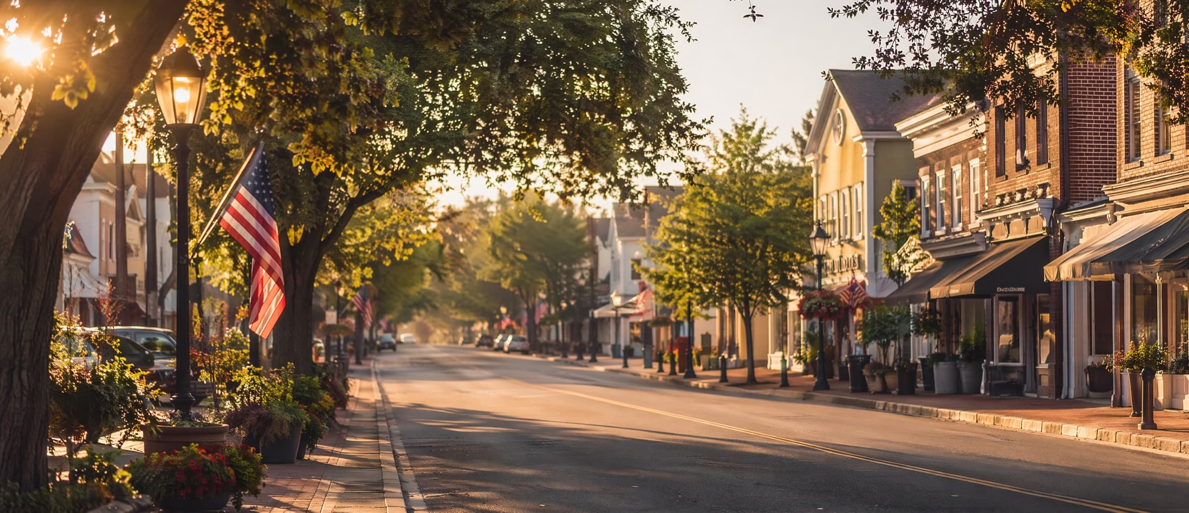 A golden-hour New Jersey small-town main street